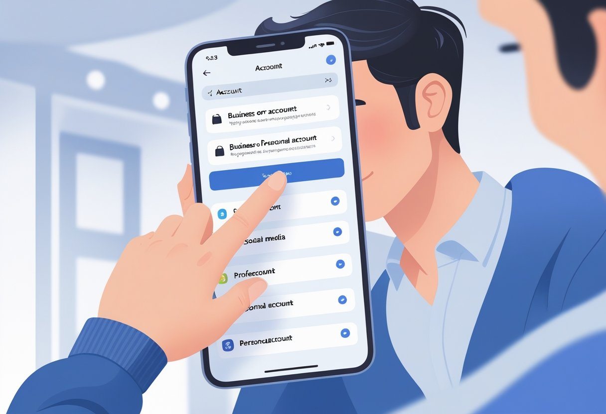 Pessoa usando um smartphone para alterar configurações de conta em uma interface de aplicativo.